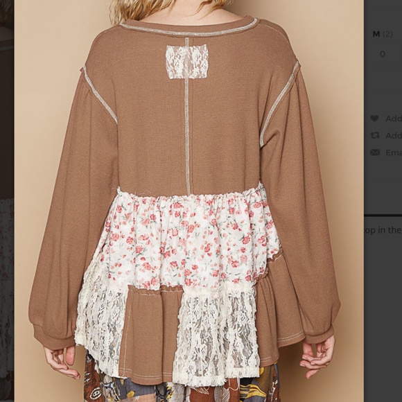 POL “ Madrid” POL Thermal and Lace Mix V-Neck Top SR22A - Picture 4 of 5